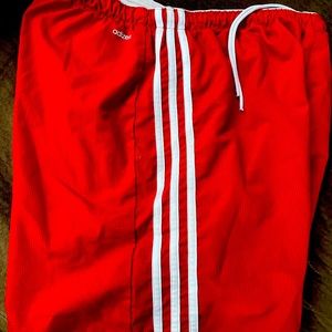 Adidas soccer shorts.   Three stripes